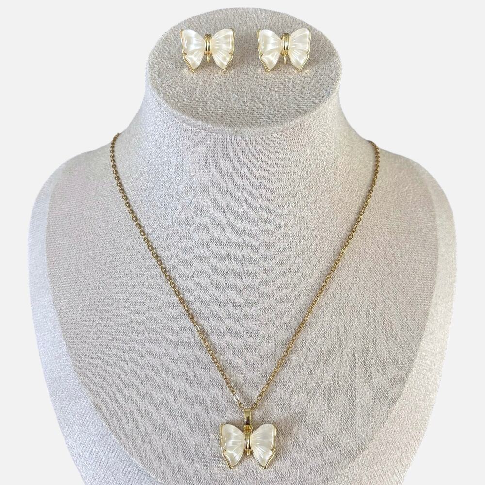 Ivory Bow Necklace & Earring Set